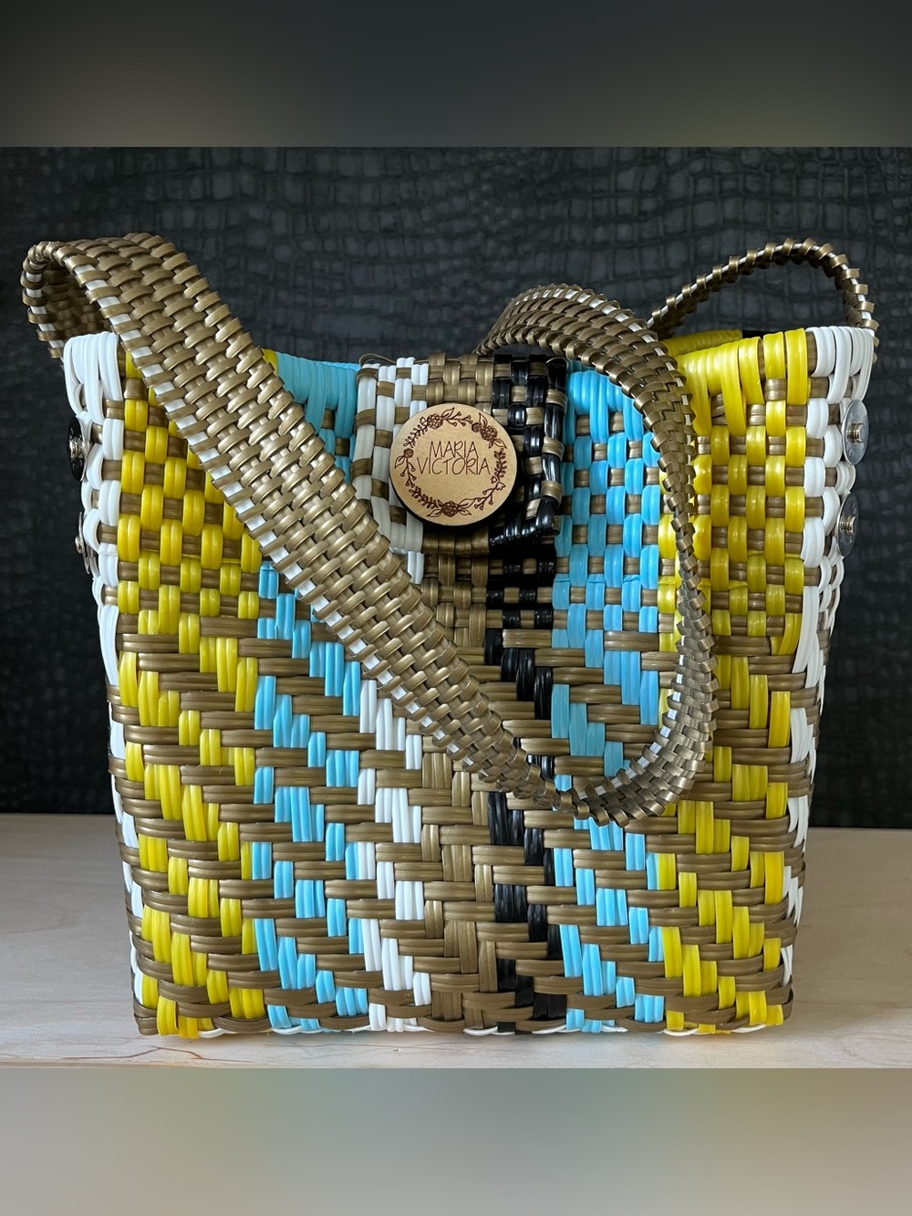 Maria Victoria Multicolor Handwoven Recycled Plastic Snap Close Crossbody Bag